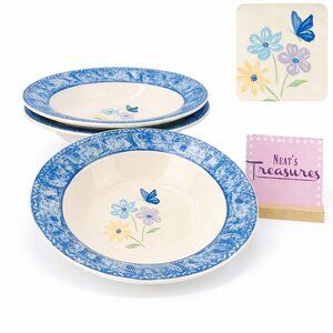 Gibson Riviera Van Beers DAY DREAM Stoneware Large Rim Soup Cereal Bowls Set 3